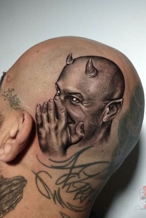 Devil Whispering in Ear Tattoo 1