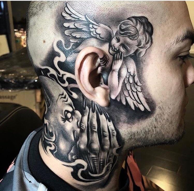Devil Whispering in Ear Tattoo