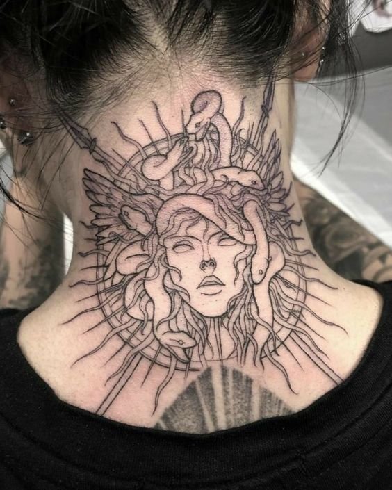medusa neck tattoo